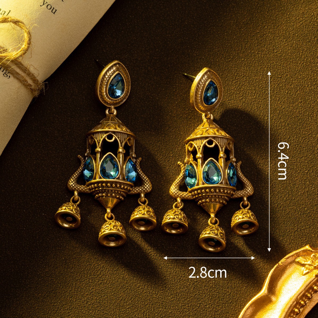 2. Ethnic Indian Antique Gold Bell Drop Earrings.jpg
