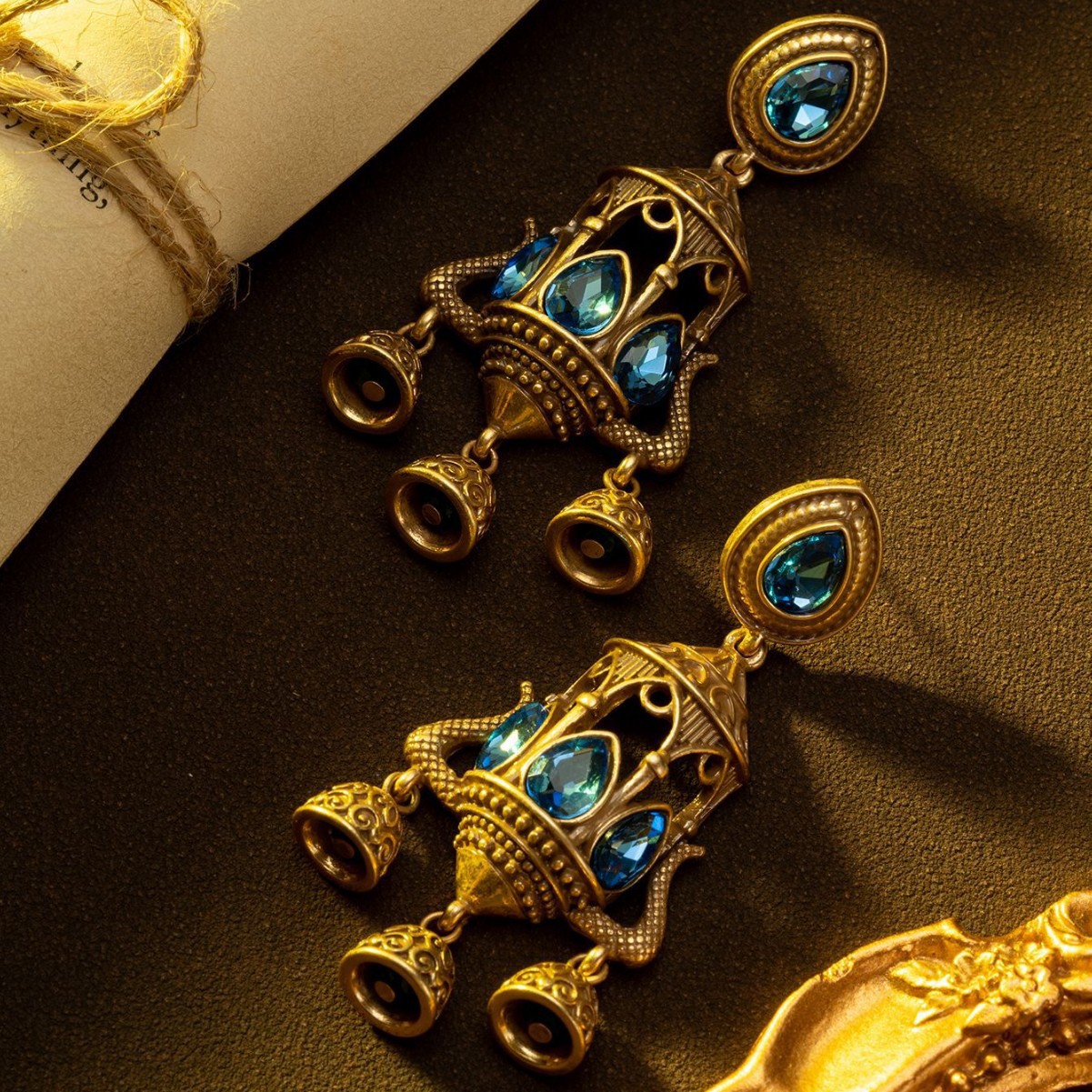 4. Retro Turquoise Blue Rhinestone Bell Earrings.jpg
