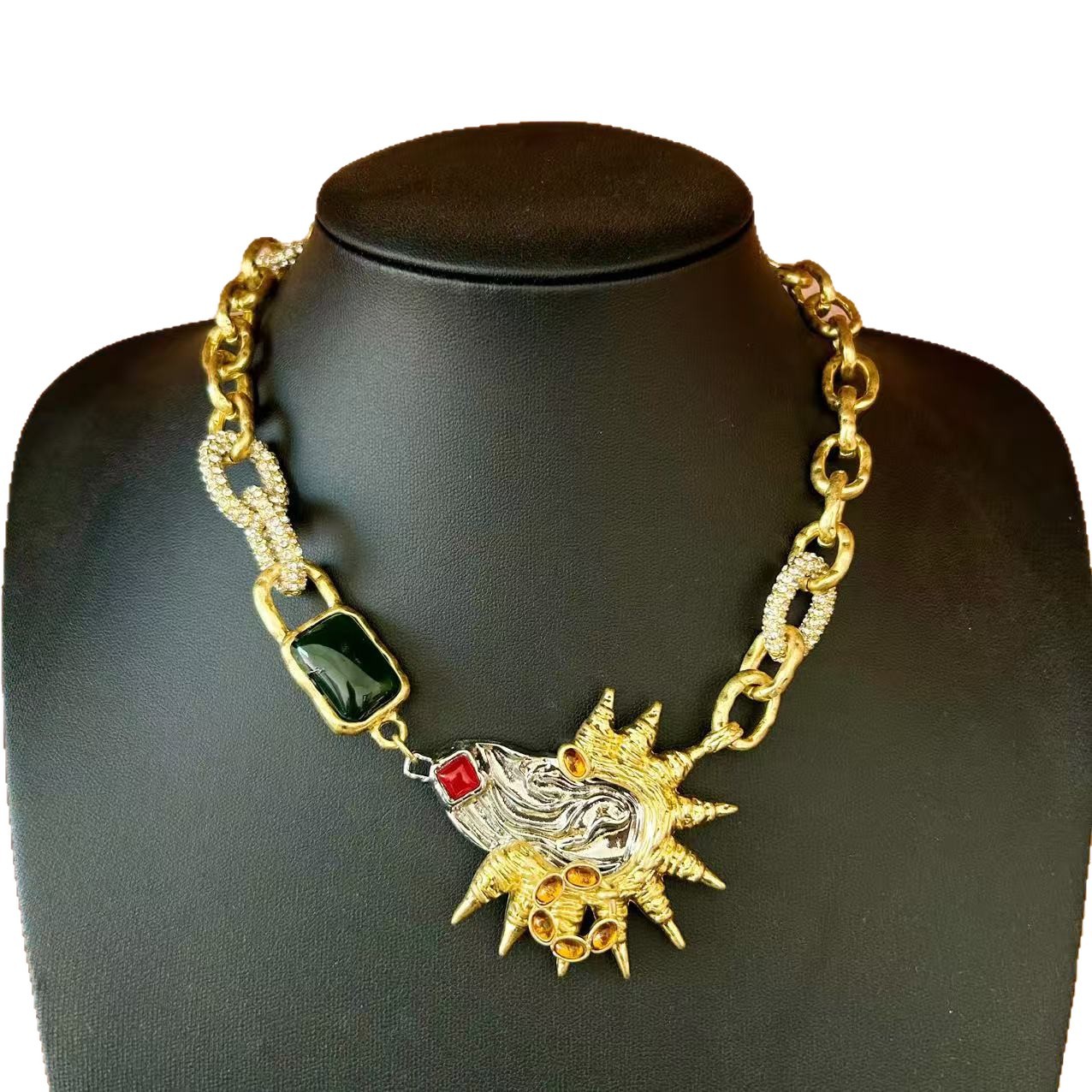 5. Baroque Conch Orange Crystal Statement Necklace.jpg